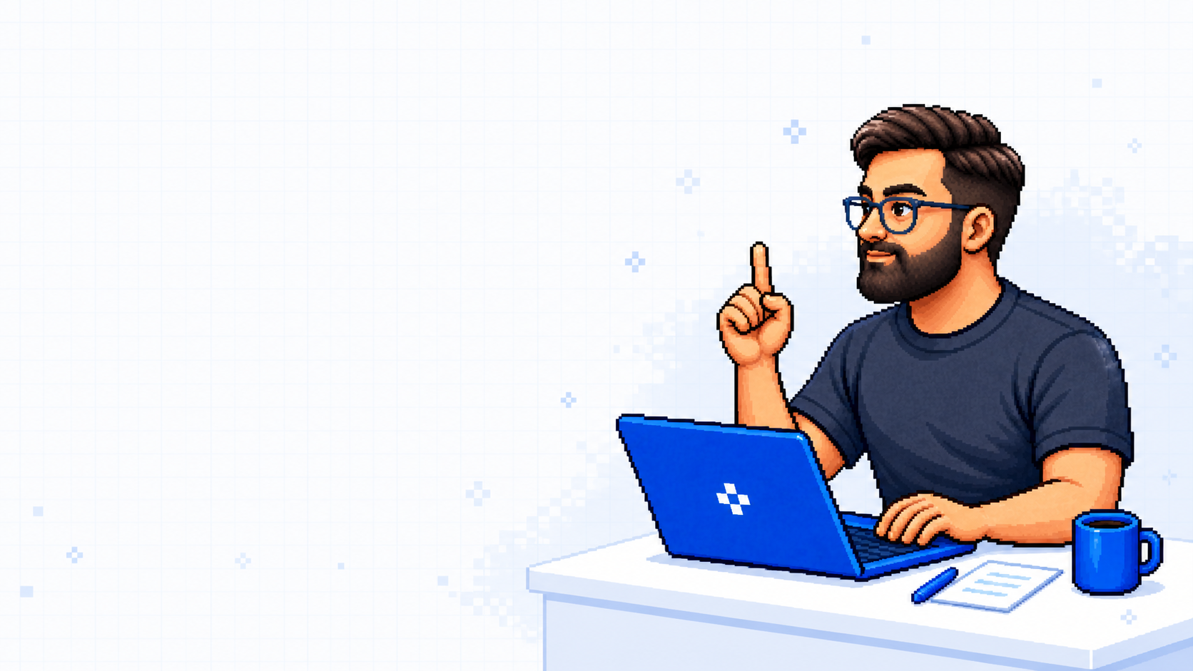 Пиксельная иллюстрация автора karpix за ноутбуком за столом